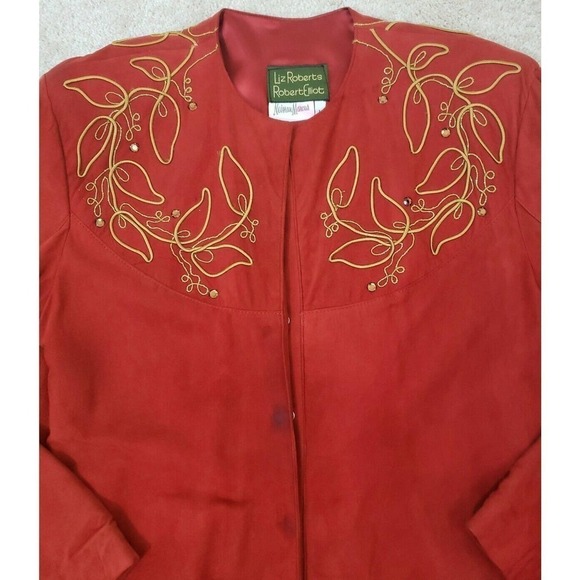Vntg.LIZ ROBERTS ROBERT ELLIOT ~Woman Size L~ Orange Suede Leather Jacket Blazer - Picture 2 of 12